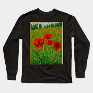 Red poppies in oil pastel Long Sleeve T-Shirt